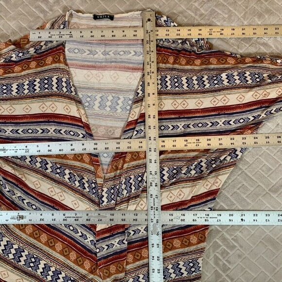 Womens Large Lightweight Cardigan Shirt Open Front Colorful Aztec Geometric - Picture 8 of 12